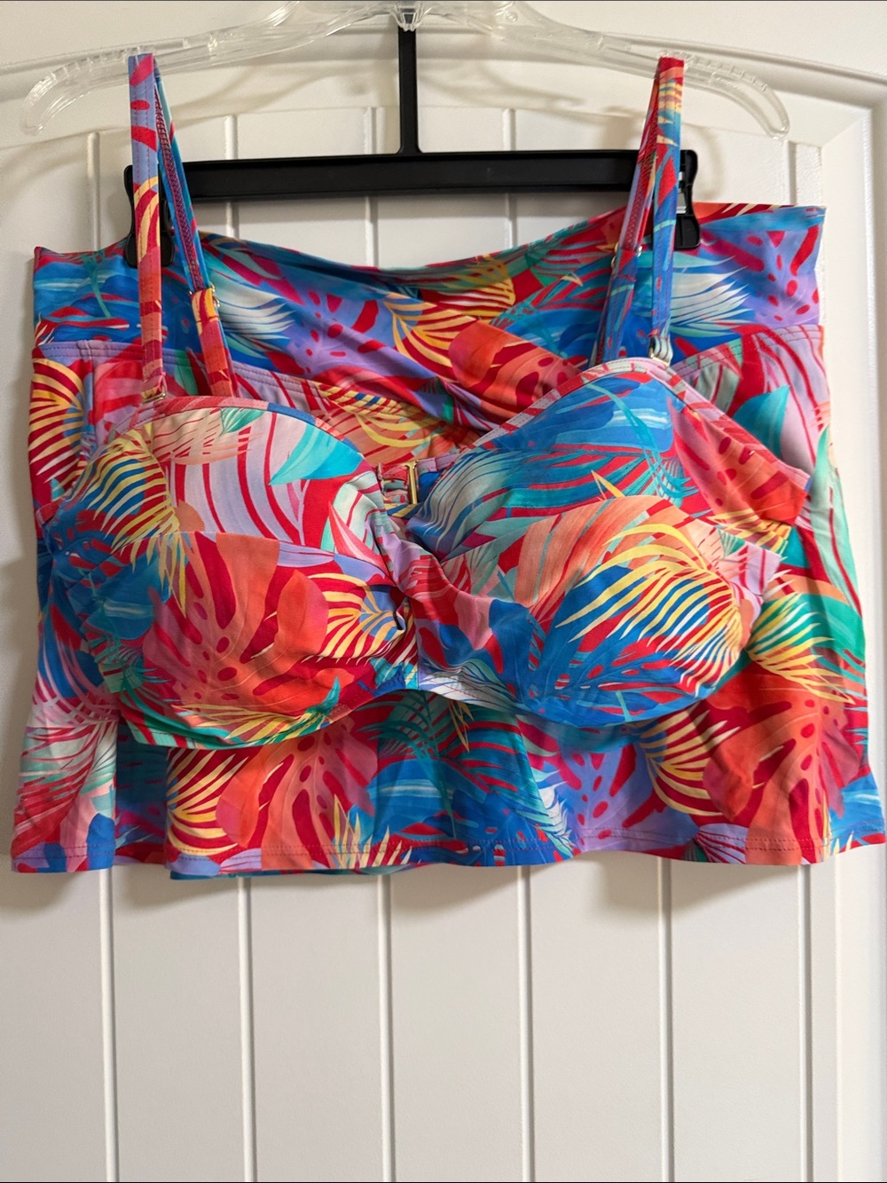 Tropical Multi-Color Bandeau Bikini Top with Straps and Matching Swim Skirt